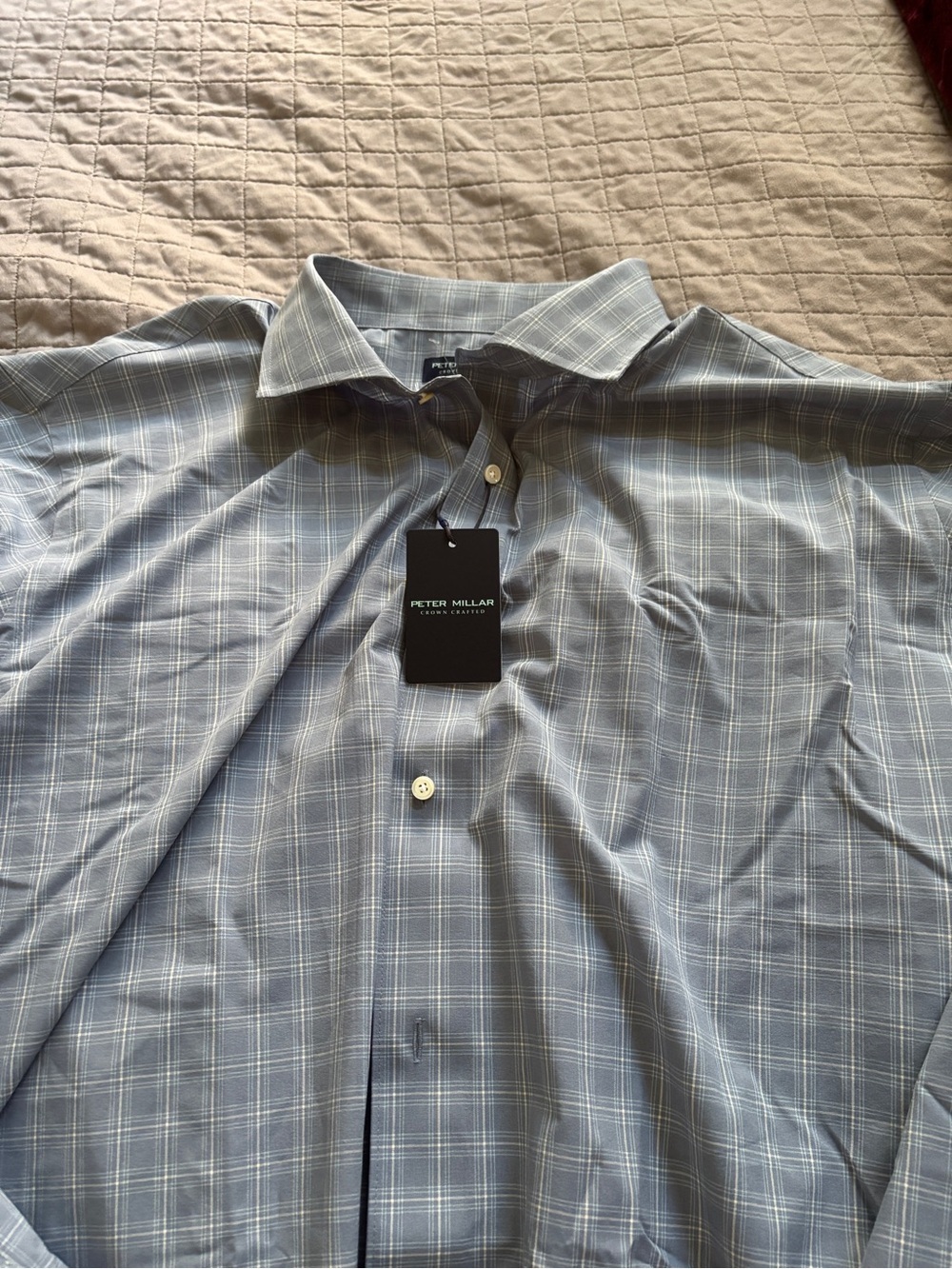 NWT Peter Millar crown crafted flex trim Men's Blue Plaid Dress Shirt xxl